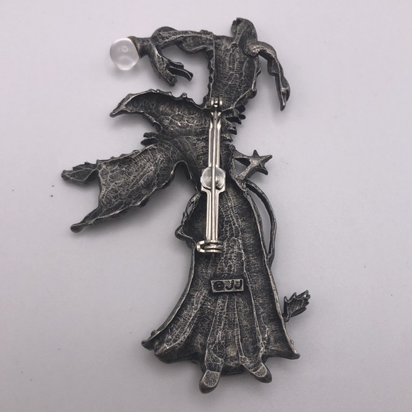 JJ Jonette Snake Sorcerer Pewter Brooch VTG Signed Pin - Picture 2 of 9